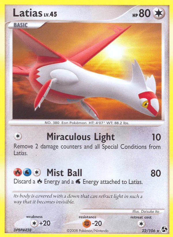 22, Colorless, Colorless[+20], Diamond & Pearl: Great Encounters, Fighting[-20], Normal, Rare, Reverse Holofoil Latias (22/106) [Diamond & Pearl: Great Encounters] - Trading Card World