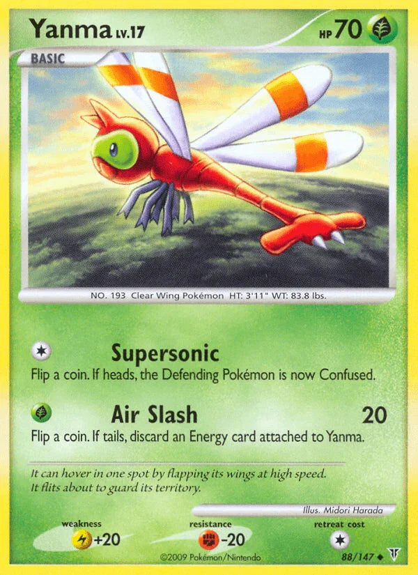 88, Fighting[-20], Grass, Lightning[+20], Normal, Platinum: Supreme Victors, Reverse Holofoil, Uncommon Yanma (88/147) [Platinum: Supreme Victors] - Trading Card World