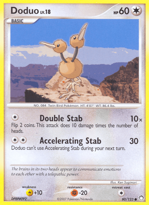 80, Colorless, Common, Diamond & Pearl: Mysterious Treasures, Fighting[-20], Lightning[+10], Normal, Reverse Holofoil Doduo (80/123) [Diamond & Pearl: Mysterious Treasures] - Trading Card World