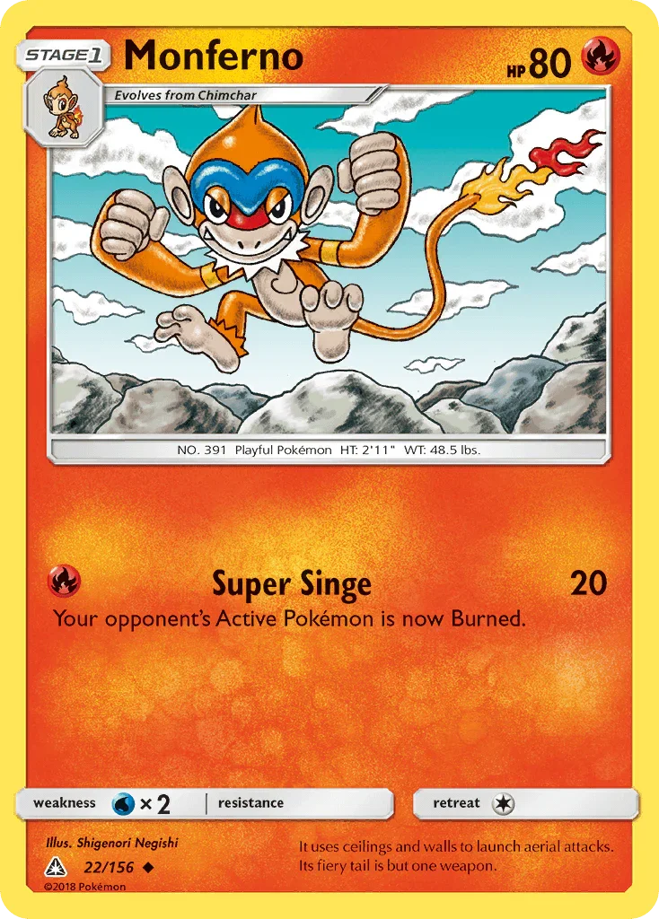 22, Fire, Normal, Reverse Holofoil, Sun & Moon: Ultra Prism, Uncommon, Water[×2] Monferno (22/156) [Sun & Moon: Ultra Prism] - Trading Card World