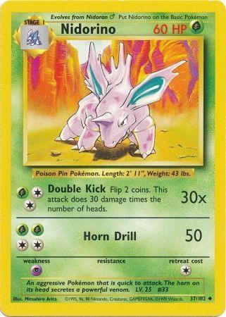 37, Base Set Unlimited, Grass, Normal, Psychic[×2], Uncommon Nidorino (37/102) [Base Set Unlimited] - Trading Card World