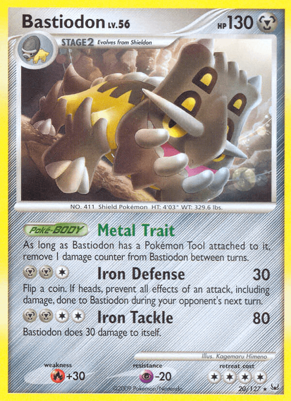 20, Fire[+30], Metal, Normal, Platinum: Base Set, Psychic[-20], Rare, Reverse Holofoil Bastiodon (20/127) [Platinum: Base Set] - Trading Card World
