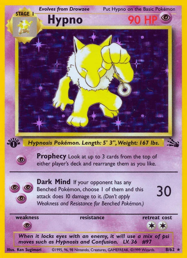 1st Edition Holofoil, Fossil 1st Edition, Holo Rare, Psychic, Psychic[×2] Hypno (8/62) [Fossil 1st Edition] - Trading Card World