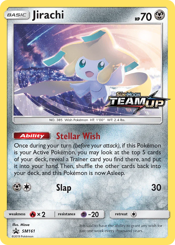 Black Star Promo, Fire[×2], Holofoil, Metal, Psychic[-20], SM161, Sun & Moon: Black Star Promos Jirachi (SM161) [Sun & Moon: Black Star Promos] - Trading Card World