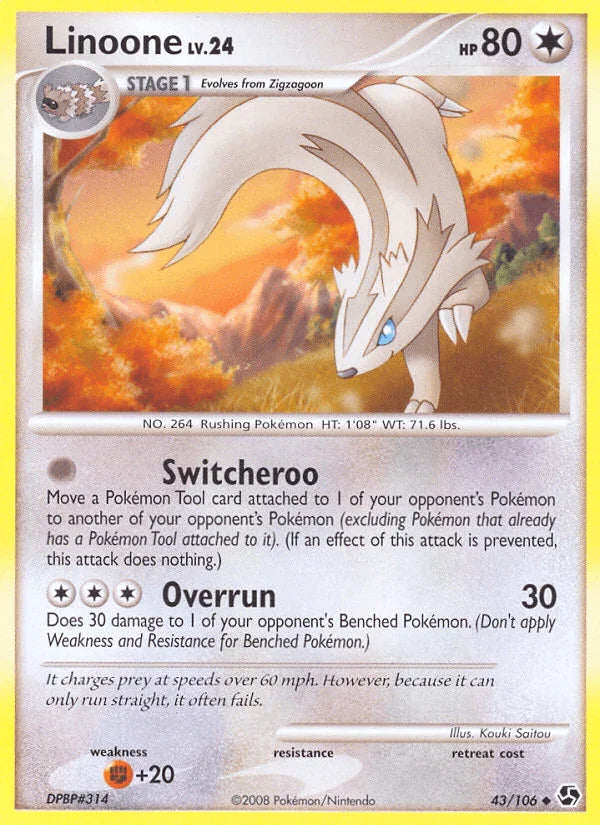 43, Colorless, Diamond & Pearl: Great Encounters, Fighting[+20], Normal, Reverse Holofoil, Uncommon Linoone (43/106) [Diamond & Pearl: Great Encounters] - Trading Card World