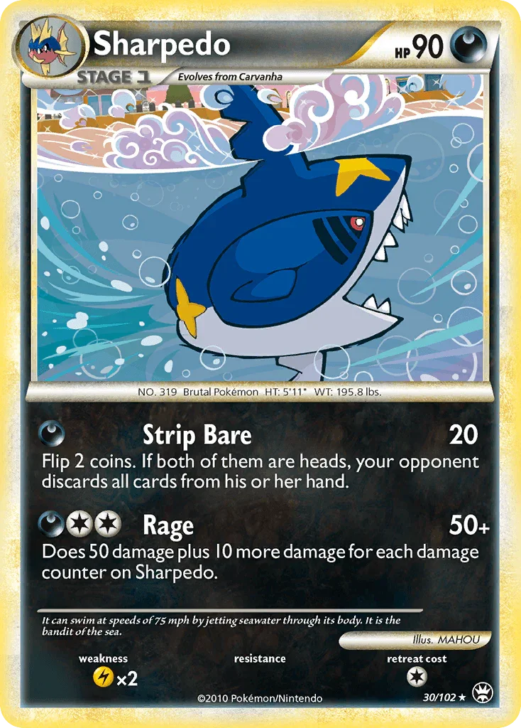 30, Darkness, HeartGold & SoulSilver: Triumphant, Lightning[×2], Normal, Rare, Reverse Holofoil Sharpedo (30/102) [HeartGold & SoulSilver: Triumphant] - Trading Card World