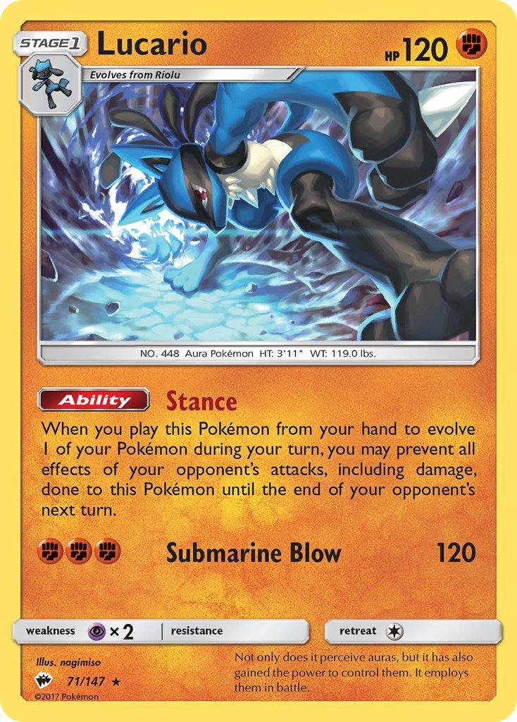 71, Fighting, Normal, Psychic[×2], Rare, Sun & Moon: Burning Shadows Lucario (71/147) (Theme Deck Exclusive) [Sun & Moon: Burning Shadows] - Trading Card World