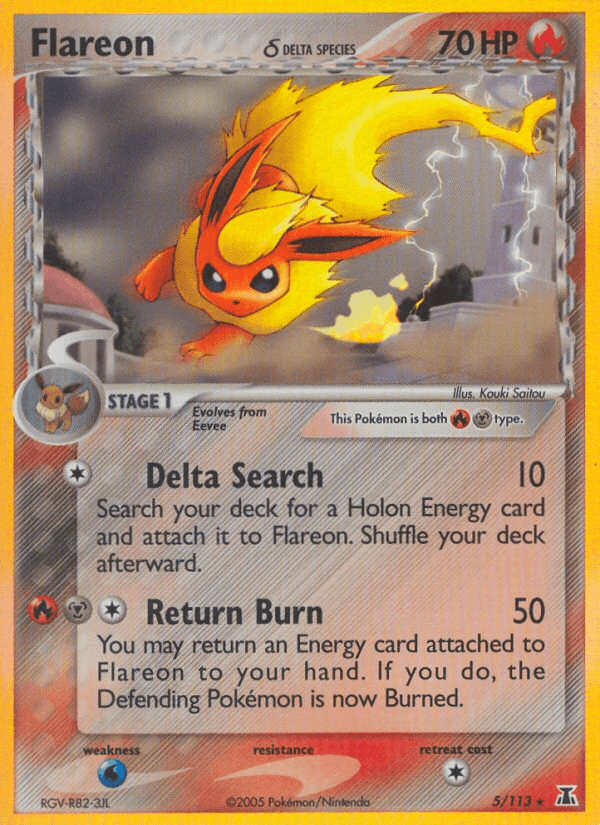 EX: Delta Species, Fire, Holo Rare, Holofoil, Metal, Water[×2] Flareon (5/113) (Delta Species) [EX: Delta Species] - Trading Card World