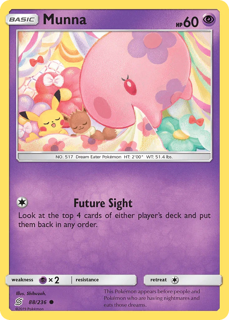 88, Common, Normal, Psychic, Psychic[×2], Reverse Holofoil, Sun & Moon: Unified Minds Munna (88/236) [Sun & Moon: Unified Minds] - Trading Card World