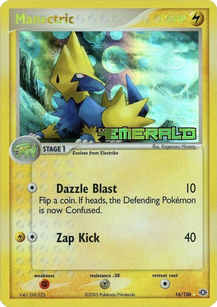 16, EX: Emerald, Fighting[×2], Lightning, Metal[-30], Rare, Reverse Holofoil Manectric (16/106) (Stamped) [EX: Emerald] - Trading Card World