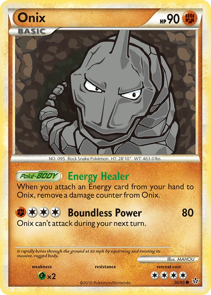 56, Common, Fighting, Grass[×2], HeartGold & SoulSilver: Unleashed, Normal, Reverse Holofoil Onix (56/95) [HeartGold & SoulSilver: Unleashed] - Trading Card World