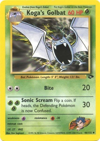 46, Fighting[-30], Grass, Gym Challenge Unlimited, Normal, Psychic[×2], Uncommon Koga's Golbat (46/132) [Gym Challenge Unlimited] - Trading Card World