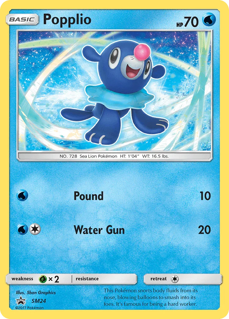 Grass [x2], Holofoil, Promo, SM24, Sun & Moon: Black Star Promos, Water Popplio (SM24) [Sun & Moon: Black Star Promos] - Trading Card World
