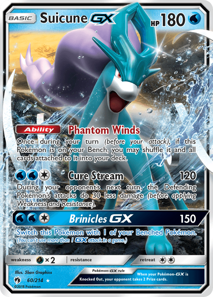 60, Grass[×2], Holofoil, Sun & Moon: Lost Thunder, Ultra Rare, Water Suicune GX (60/214) [Sun & Moon: Lost Thunder] - Trading Card World