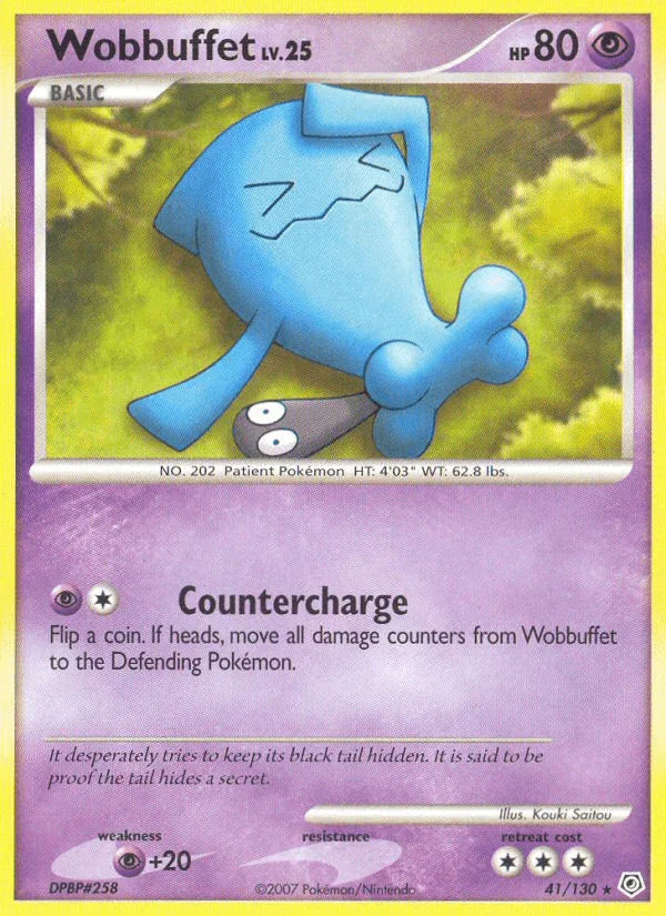 41, Diamond & Pearl: Base Set, Normal, Psychic, Psychic[+20], Rare, Reverse Holofoil Wobbuffet (41/130) [Diamond & Pearl: Base Set] - Trading Card World