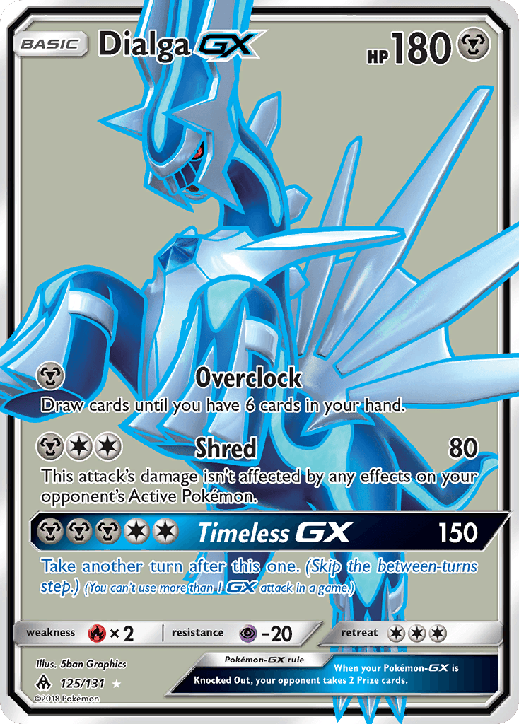 125, Fire[×2], Holofoil, Metal, Psychic[-20], Sun & Moon: Forbidden Light, Ultra Rare Dialga GX (125/131) [Sun & Moon: Forbidden Light] - Trading Card World