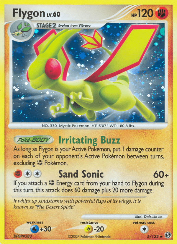 Diamond & Pearl: Secret Wonders, Fighting, Holo Rare, Holofoil, Lightning[-20], Normal, Reverse Holofoil, Water[+30] Flygon (5/132) [Diamond & Pearl: Secret Wonders] - Trading Card World
