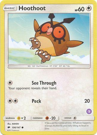 106, Colorless, Fighting[-20], Lightning[×2], Normal, Promo, Sun & Moon: Trainer Kit - Alolan Sandslash Hoothoot (106/147) (Deck Exclusive #1) [Sun & Moon: Trainer Kit - Alolan Sandslash] - Trading Card World