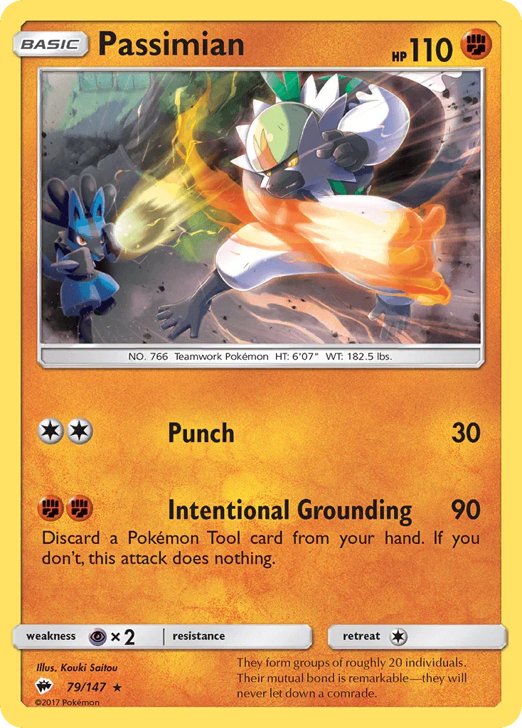 79, Fighting, Normal, Psychic[×2], Rare, Reverse Holofoil, Sun & Moon: Burning Shadows Passimian (79/147) [Sun & Moon: Burning Shadows] - Trading Card World