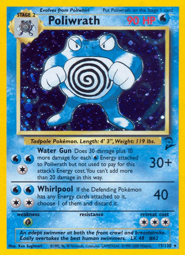 15, Base Set 2, Grass[×2], Holo Rare, Holofoil, Water Poliwrath (15/130) [Base Set 2] - Trading Card World