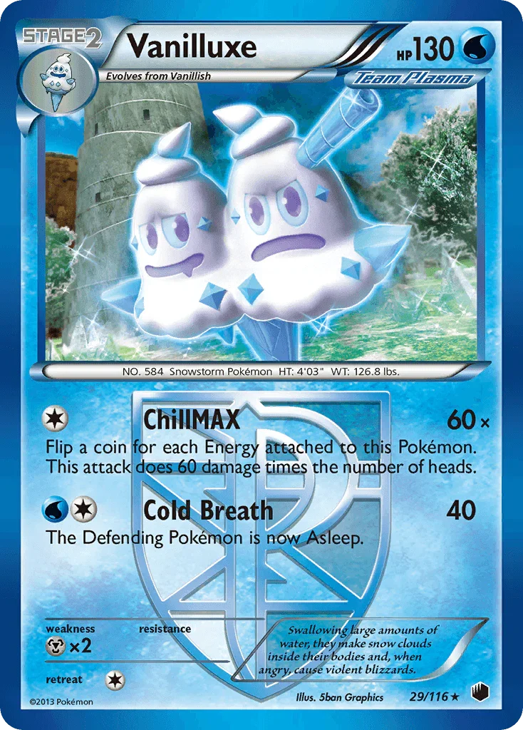 29, Black & White: Plasma Freeze, Metal[×2], Normal, Rare, Reverse Holofoil, Water Vanilluxe (29/116) [Black & White: Plasma Freeze] - Trading Card World