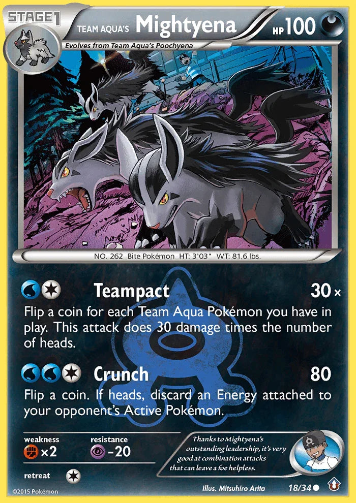 18, Common, Darkness, Fighting[×2], Normal, Psychic[-20], Reverse Holofoil, XY: Double Crisis Team Aqua's Mightyena (18/34) [XY: Double Crisis] - Trading Card World
