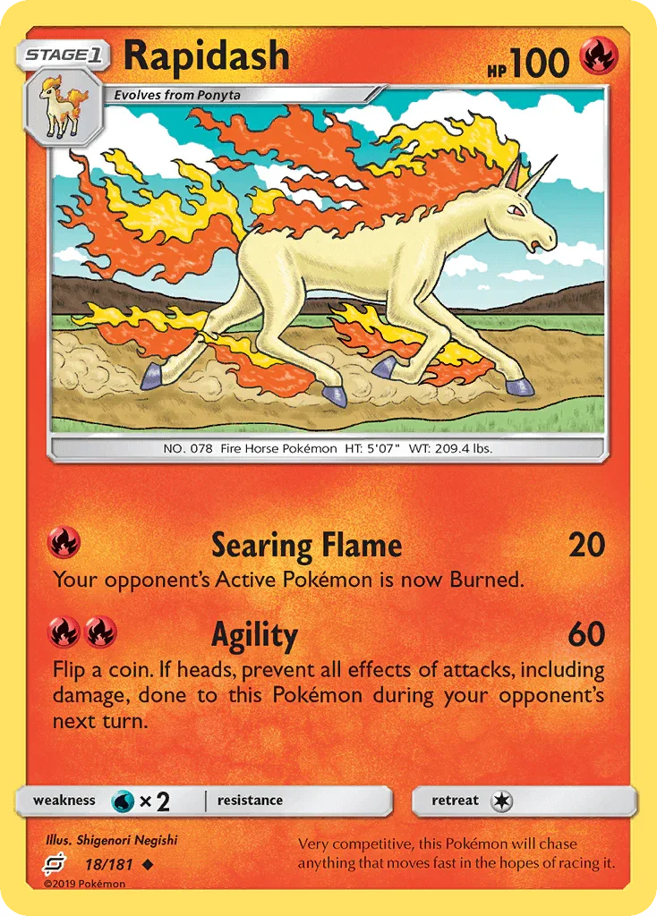 18, Fire, Normal, Reverse Holofoil, Sun & Moon: Team Up, Uncommon, Water[×2] Rapidash (18/181) [Sun & Moon: Team Up] - Trading Card World