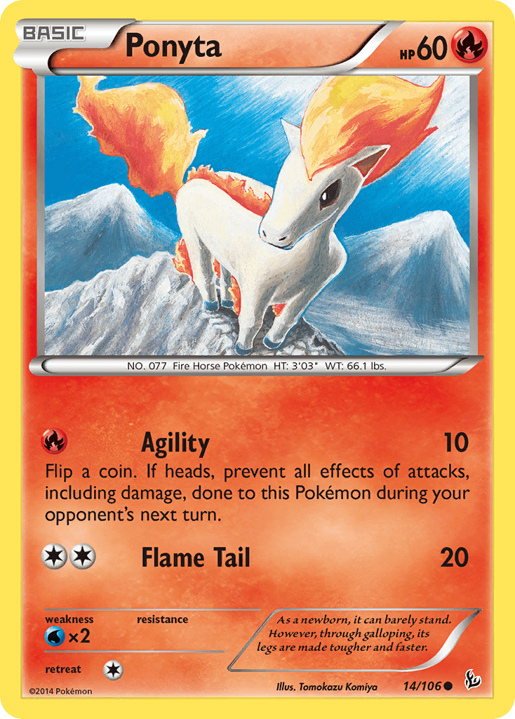 14, Common, Fire, Normal, Reverse Holofoil, Water[×2], XY: Flashfire Ponyta (14/106) [XY: Flashfire] - Trading Card World