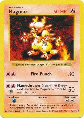 36, Base Set Shadowless Unlimited, Fire, Normal, Uncommon, Water[×2] Magmar (36/102) [Base Set Shadowless Unlimited] - Trading Card World