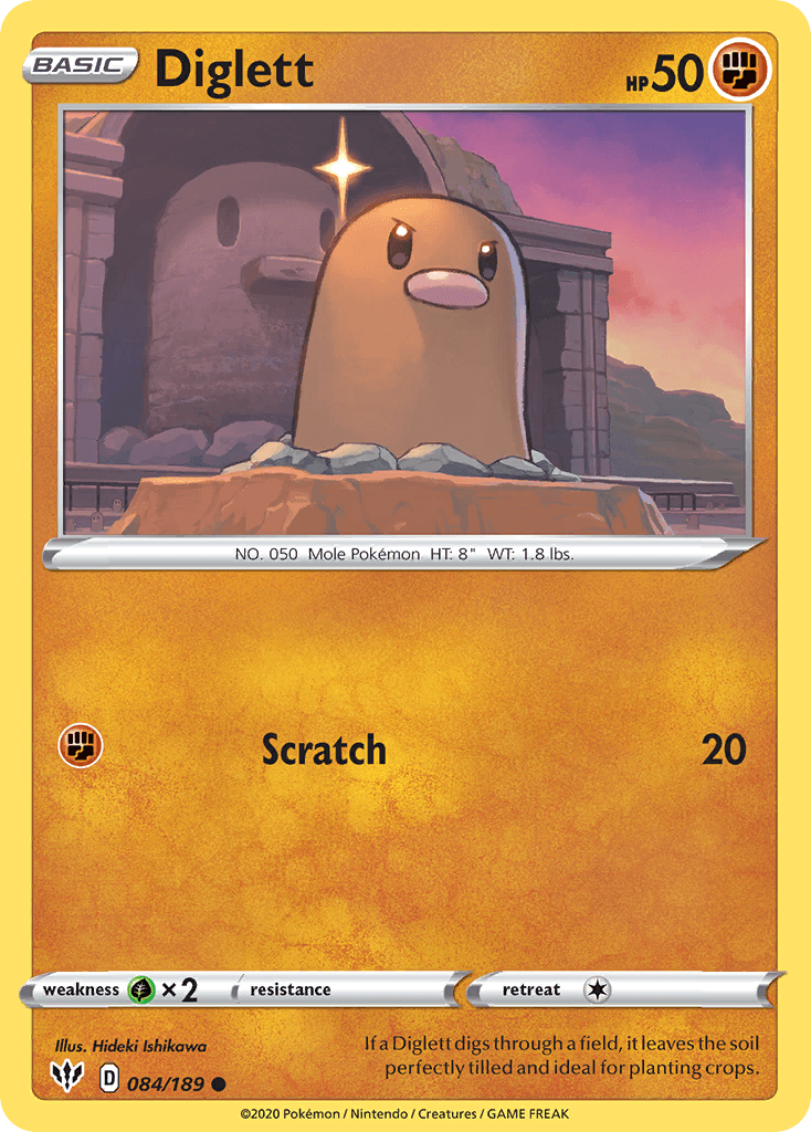 084, Common, Fighting, Grass[×2], Normal, Reverse Holofoil, Sword & Shield: Darkness Ablaze Diglett (084/189) [Sword & Shield: Darkness Ablaze] - Trading Card World