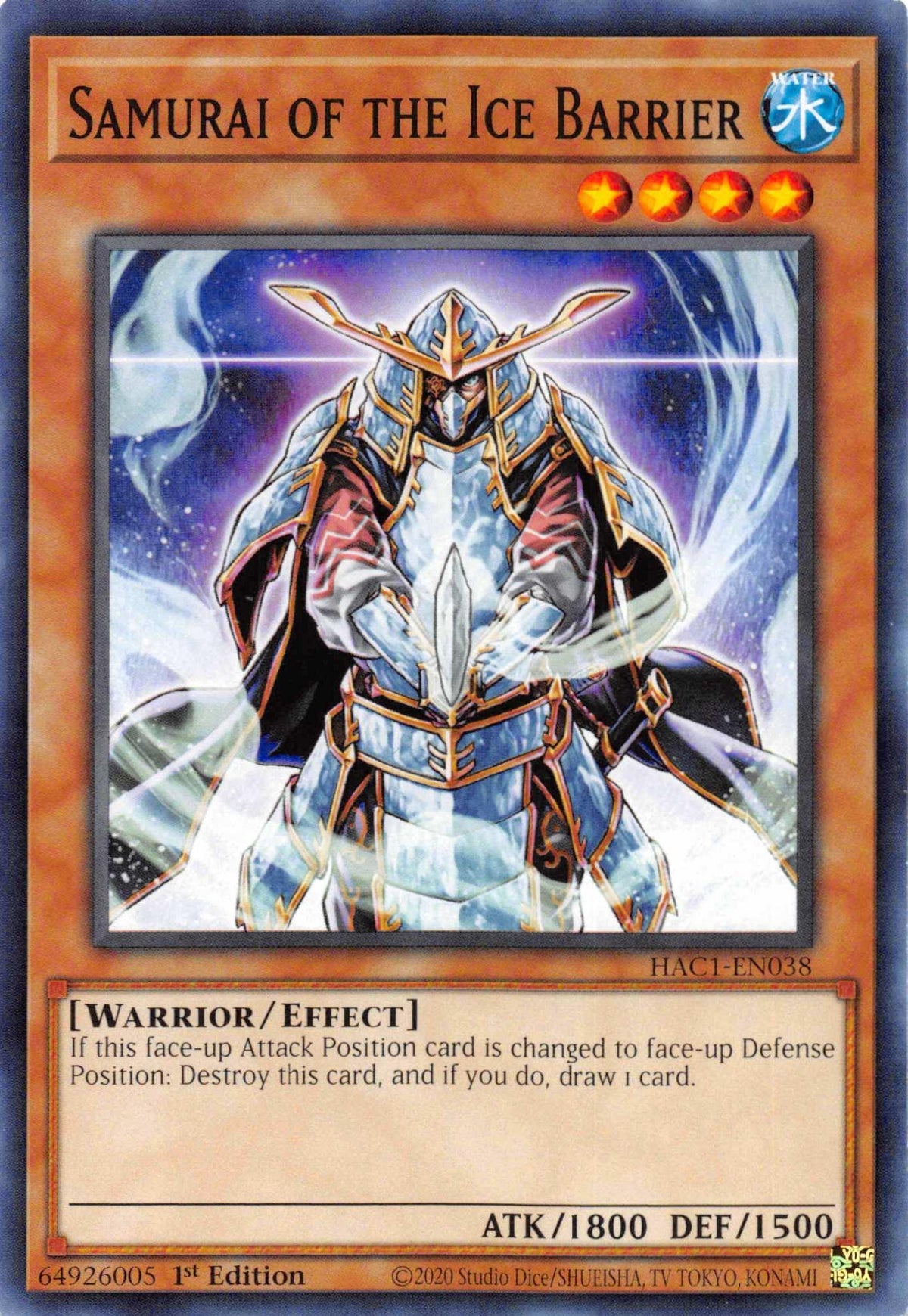 1st Edition, Common, Effect Monster, Hidden Arsenal: Chapter 1, Warrior, Water Samurai of the Ice Barrier [HAC1-EN038] Common - Trading Card World
