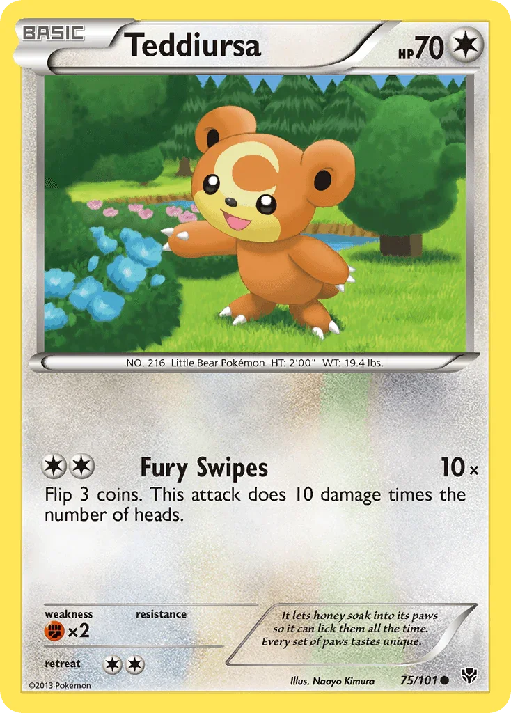 75, Black & White: Plasma Blast, Colorless, Common, Fighting[×2], Normal, Reverse Holofoil Teddiursa (75/101) [Black & White: Plasma Blast] - Trading Card World