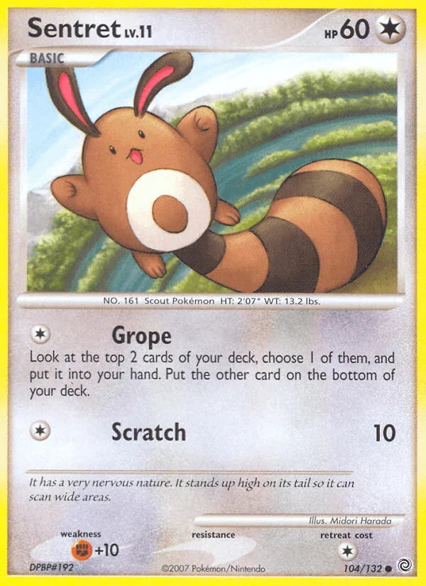 Colorless, Common, Diamond & Pearl: Secret Wonders, Fighting[+10], Normal, Reverse Holofoil Sentret (104/132) [Diamond & Pearl: Secret Wonders] - Trading Card World