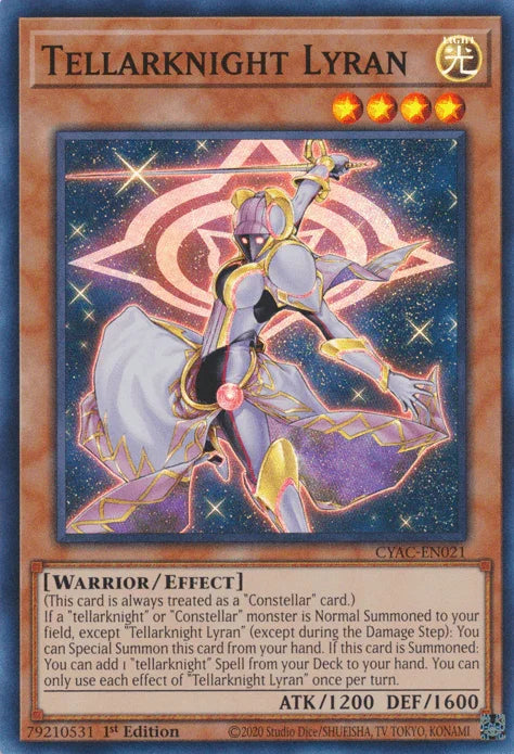 1st Edition, Cyberstorm Access, Effect Monster, Light, Super Rare, Warrior Tellarknight Lyran [CYAC-EN021] Super Rare - Trading Card World