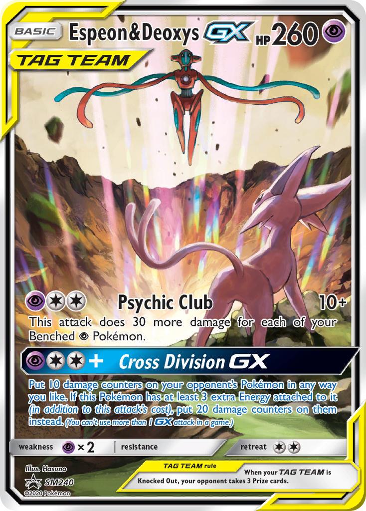 Black Star Promo, Holofoil, Psychic, Psychic[×2], SM240, Sun & Moon: Black Star Promos Espeon & Deoxys GX (SM240) [Sun & Moon: Black Star Promos] - Trading Card World