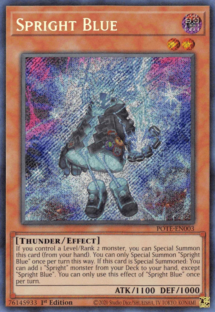 1st Edition, Dark, Effect Monster, Power of the Elements, Secret Rare, Thunder, Unlimited Spright Blue [POTE-EN003] Secret Rare - Trading Card World