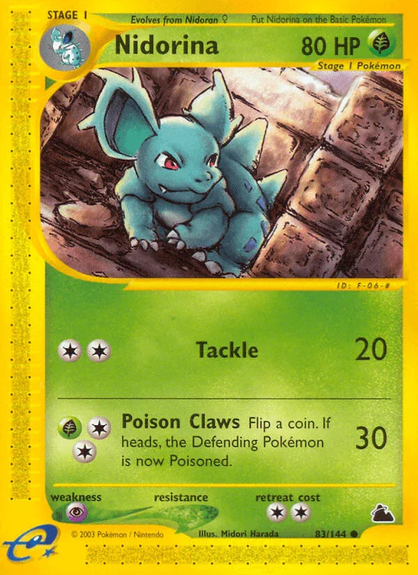 83, Common, Grass, Normal, Psychic[×2], Reverse Holofoil, Skyridge Nidorina (83/144) [Skyridge] - Trading Card World