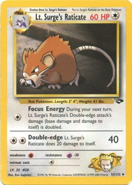 53, Colorless, Fighting[×2], Gym Challenge Unlimited, Normal, Psychic[-30], Uncommon Lt. Surge's Raticate (53/132) [Gym Challenge Unlimited] - Trading Card World