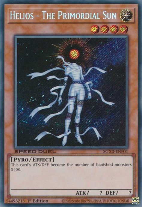 1st Edition, Effect Monster, Light, Pyro, Secret Rare, Speed Duel GX: Duelists of Shadows Helios - The Primordial Sun [SGX3-ENF01] Secret Rare - Trading Card World