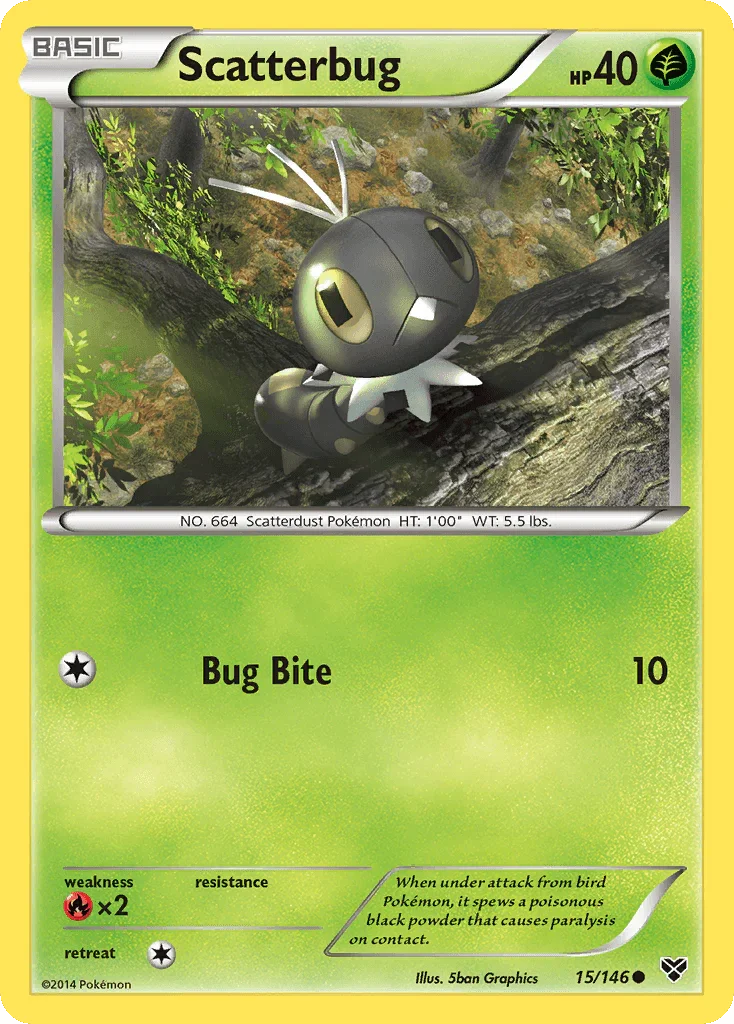 15, Common, Fire[×2], Grass, Normal, Reverse Holofoil, XY: Base Set Scatterbug (15/146) [XY: Base Set] - Trading Card World