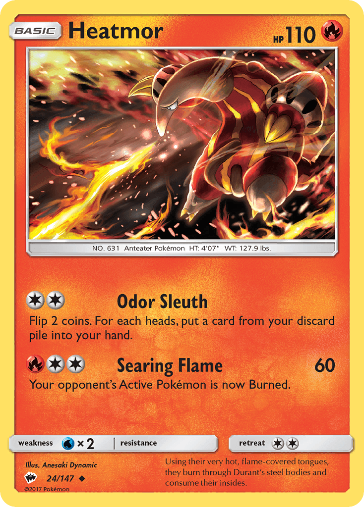 24, Fire, Normal, Reverse Holofoil, Sun & Moon: Burning Shadows, Uncommon, Water[×2] Heatmor (24/147) [Sun & Moon: Burning Shadows] - Trading Card World