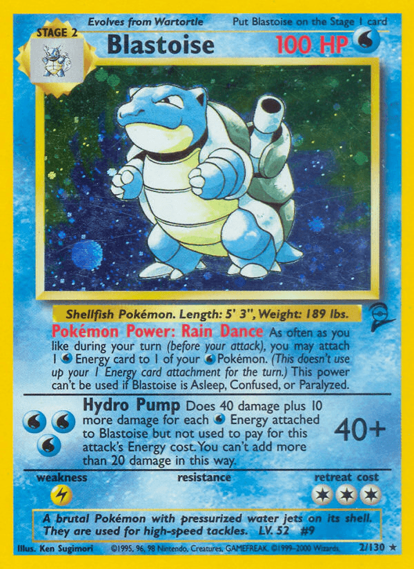 Base Set 2, Holo Rare, Holofoil, Lightning[×2], Water Blastoise (2/130) [Base Set 2] - Trading Card World