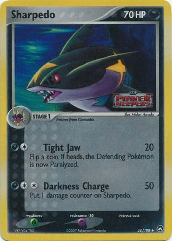 38, Darkness, EX: Power Keepers, Grass[×2], Psychic[-30], Reverse Holofoil, Uncommon Sharpedo (38/108) (Stamped) [EX: Power Keepers] - Trading Card World