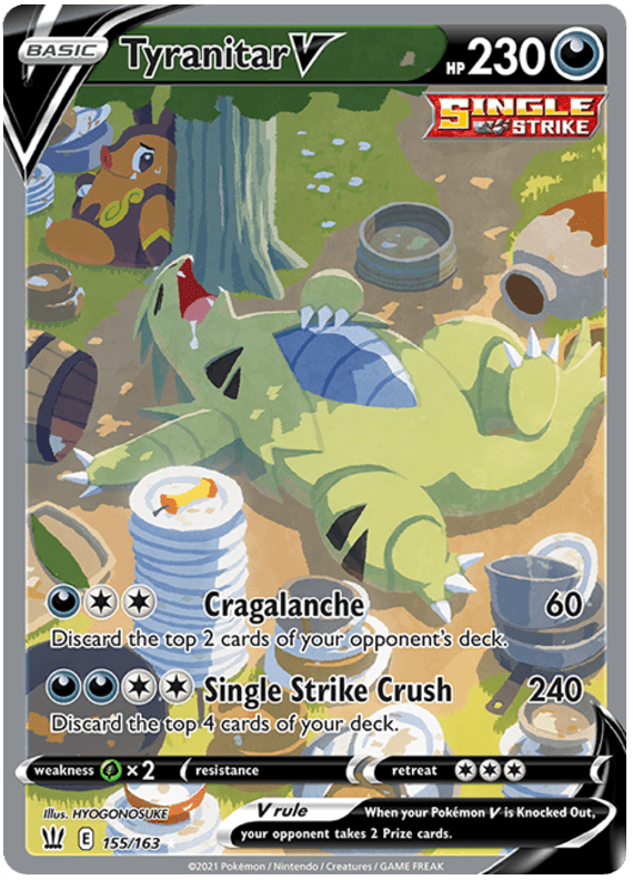 155, Darkness, Grass[x2], Holofoil, Sword & Shield: Battle Styles, Ultra Rare Tyranitar V (155/163) [Sword & Shield: Battle Styles] - Trading Card World