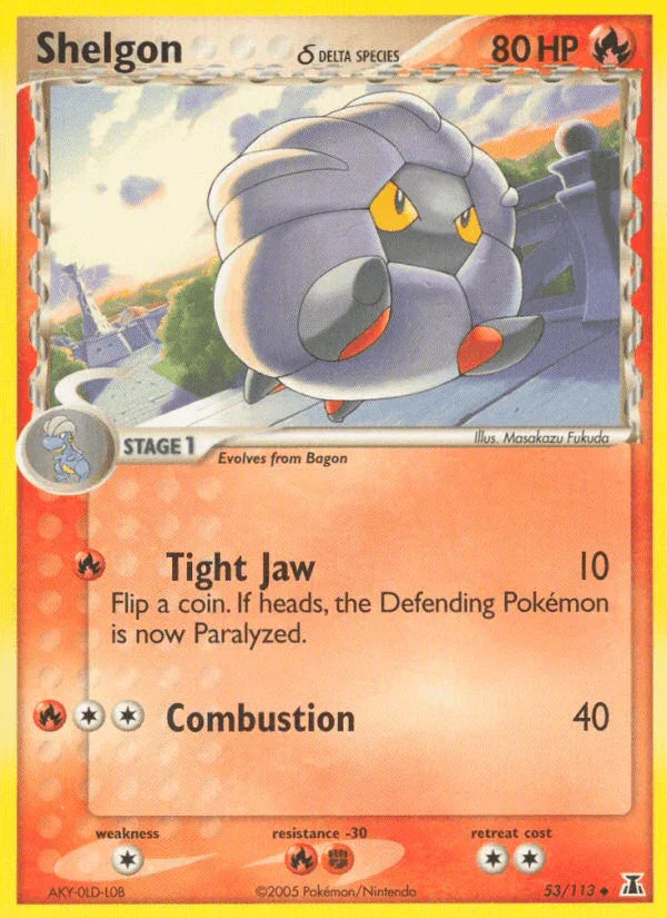 53, Colorless[×2], EX: Delta Species, Fighting[-30], Fire, Fire[-30], Normal, Uncommon Shelgon (53/113) (Delta Species) [EX: Delta Species] - Trading Card World