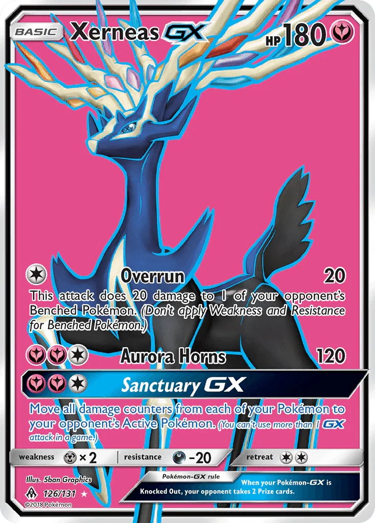 126, Darkness[-20], Fairy, Holofoil, Metal[×2], Sun & Moon: Forbidden Light, Ultra Rare Xerneas GX (126/131) [Sun & Moon: Forbidden Light] - Trading Card World