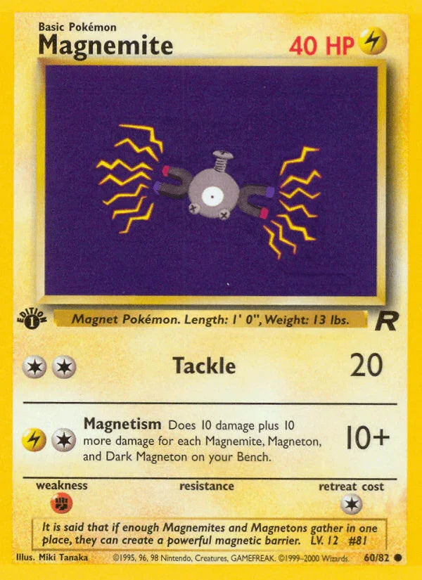 1st Edition Normal, 60, Common, Fighting[×2], Lightning, Team Rocket 1st Edition Magnemite (60/82) [Team Rocket 1st Edition] - Trading Card World