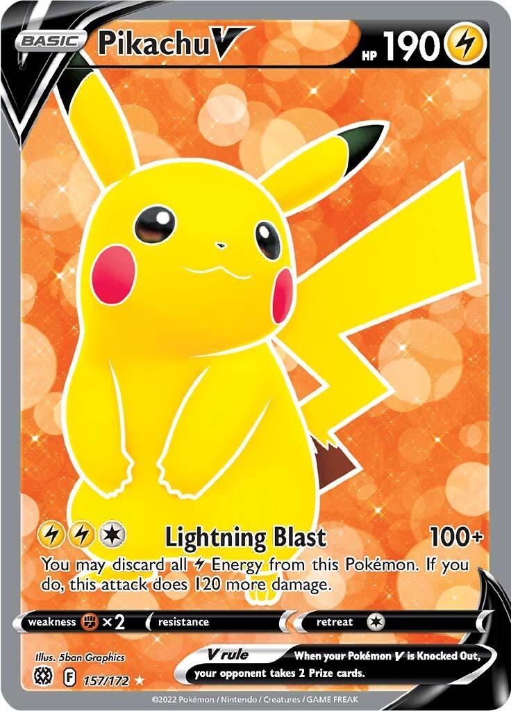 157, Fighting [x2], Holofoil, Lightning, Sword & Shield: Brilliant Stars, Ultra Rare Pikachu V (157/172) [Sword & Shield: Brilliant Stars] - Trading Card World