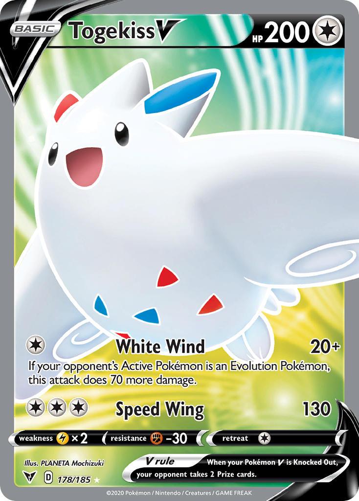 178, Colorless, Fighting[-30], Holofoil, Lightning[×2], Sword & Shield: Vivid Voltage, Ultra Rare Togekiss V (178/185) [Sword & Shield: Vivid Voltage] - Trading Card World