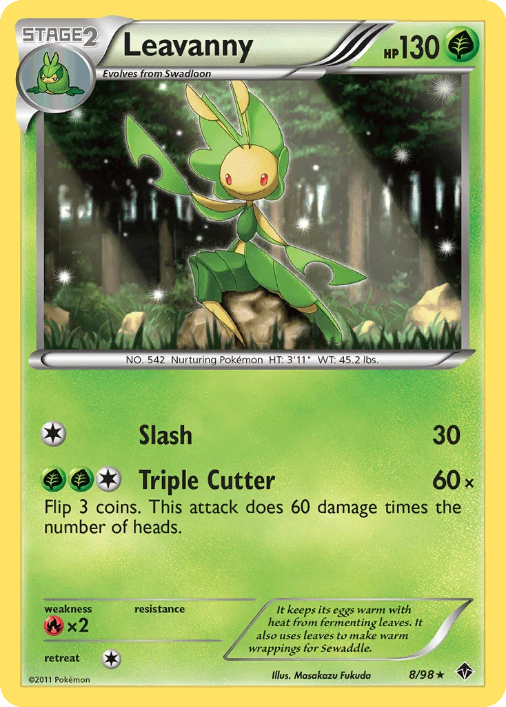 Black & White: Emerging Powers, Fire[×2], Grass, Normal, Rare, Reverse Holofoil Leavanny (8/98) [Black & White: Emerging Powers] - Trading Card World